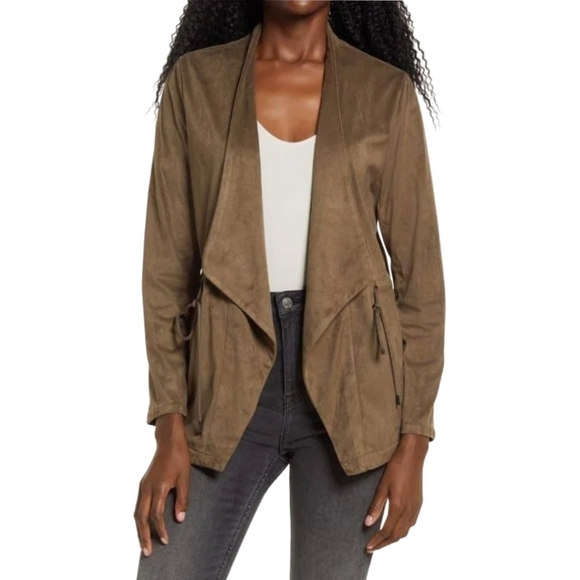 New! BLANKNYC Faux Suede Drapey Open Front Soft Jacket - Picture 1 of 14